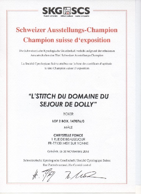 du Domaine du Sejour de Dolly - Champion Suisse d'Exposition